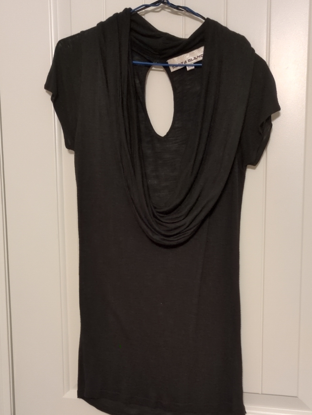 Costa Blanca Black Draped Cowl Neck Short Sleeve Top with Back Keyhole